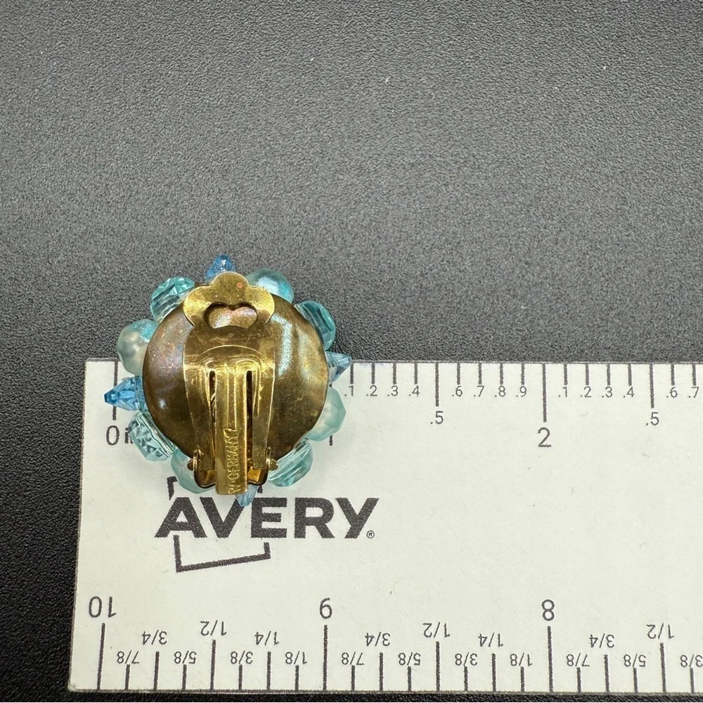 Vintage West Germany Signed 1950s Blue Cluster Earrings - Clip On